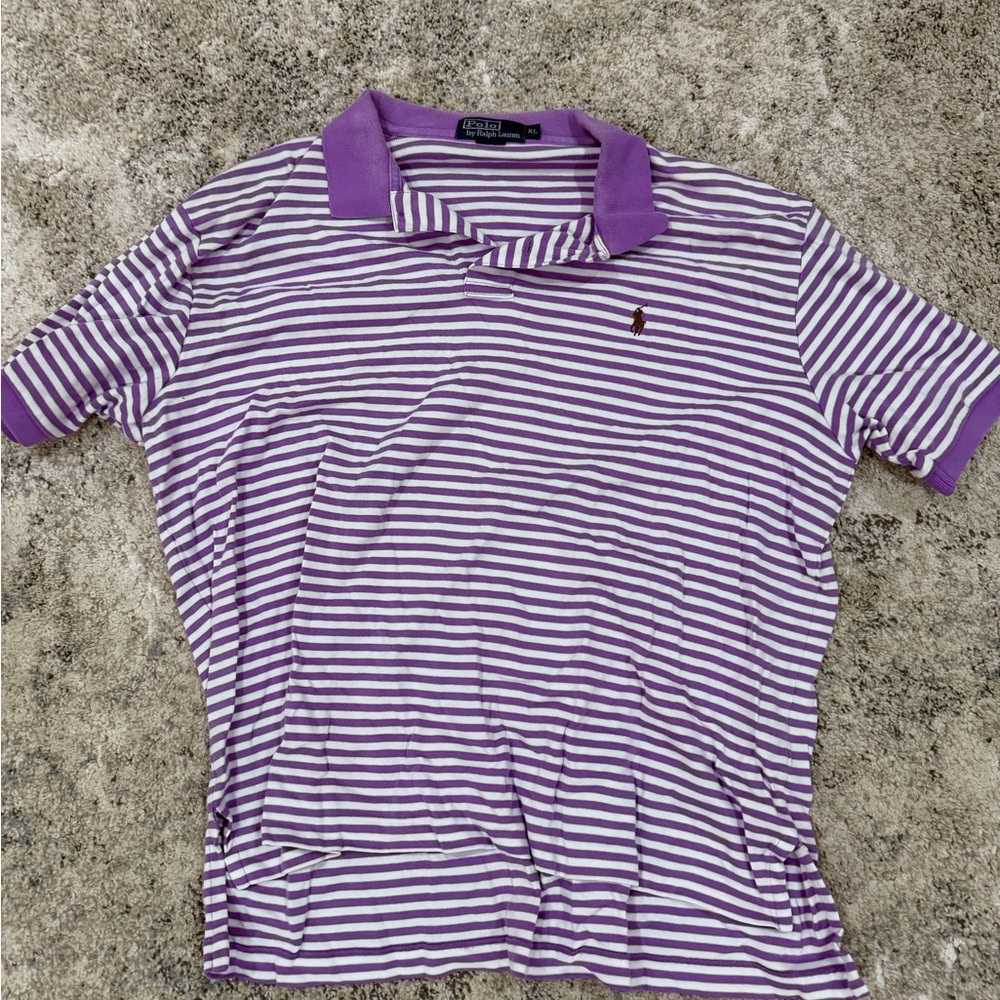 Ralph Lauren Purple and White Striped Polo